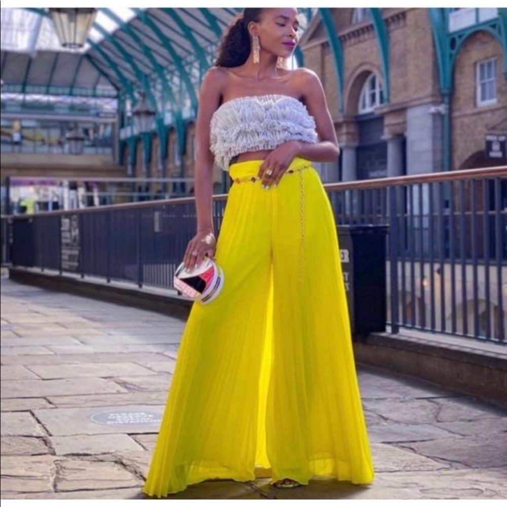 Zara | Women's Pleated Palazzo Wide Leg Trouser | Yellow | Medium | NWT